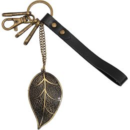 CHGCRAFT Vintage Alloy Leaf Leather Pendant Decoration, Alloy Clasp Charms for Bag Pendant Decoration DIY Accessories, Antique Bronze