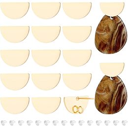 BENECREAT 20Pcs 18K Real Gold Plated Earring Studs, Flat Half Round 9x16mm Brass Ear Studs with Vertical Loops and 40Pcs Earring Nuts for DIY Earring Jewelry Making, Hole: 2.5mm