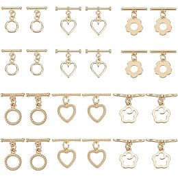 DICOSMETIC 24Pcs 6 Styles Toggle Clasps Brass Light Golden OT Clasps Heart/Twist Ring/Flower Toggles Jewellery Clasp TBar Clasps Findings for DIY Craft Bracelet Jewelry Making, Hole: Hole: 1.6mm