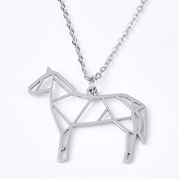 Honeyhandy 201 Stainless Steel Pendant Necklaces, with Cable Chains, Horse, Stainless Steel Color, 17.5 inch~17.9 inch(44.5~45.5cm), 1.5mm, Horse: 26x30x1mm