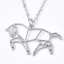 Honeyhandy Non-Tarnish 201 Stainless Steel Pendant Necklaces, with Cable Chains, Horse, Stainless Steel Color, 17.5 inch~17.9 inch(44.5~45.5cm), 1.5mm, Horse: 17x30x1mm