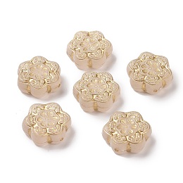 Honeyhandy Plating Acrylic Beads, Golden Metal Enlaced, Frosted, Flower, Moccasin, 18x17x7mm, Hole: 1.4mm, about 315pcs/500g