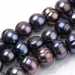 Honeyhandy Natural Cultured Freshwater Pearl Beads Strands, Dark Slate Blue, 6~8x7~8.5mm, Hole: 0.5mm, about 22pcs/strand, 7.20 inch(18.3cm)