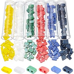 NBEADS 540 Pcs Opaque Frosted Half Tila Beads 5×2mm, 2-Hole Glass Seed Beads Spacer, Rectangle Mini Beads Japanese Glass Beads for Bracelet Necklace Earring Jewelry Making- 6 Colors