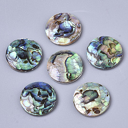 Honeyhandy Natural Abalone Shell/Paua Shell Cabochons, with Freshwater Shell, Flat Round, Colorful, 16x3mm