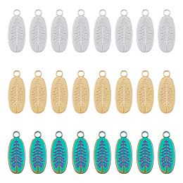 DICOSMETIC 24Pcs 3 Colors 201 Stainless Steel Pendants, Oval with Tree, Mixed Color, 24x9.5x1.5mm, Hole: 2.5mm, 8pcs/color