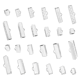 PandaHall Elite 10 Sizes Crafts Ribbon Clamps, 100pcs Jewellery Clasp Stainless Steel Fasteners Clasp Fold Over Pinch Crimp Ends Leather Crimp Ends for Bookmark Pinch Bracelet Choker Necklace Making