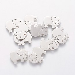 Honeyhandy 304 Stainless Steel Charms, Elephant, Stainless Steel Color, 10.7x13.9x1mm, Hole: 1.5mm