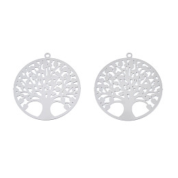 Honeyhandy 201 Stainless Steel Filigree Pendants, Etched Metal Embellishments, Tree of Life, Stainless Steel Color, 27x25x0.2mm, Hole: 1.2mm