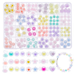 PandaHall Elite 168Pcs 24 Style Transparent Acrylic Beads, Frosted, Bead in Bead, Mixed Shapes, Mixed Color, 9.5~15.5x9~21.5x6~11.5mm, hole: 2~2.5mm