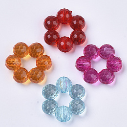 Honeyhandy Transparent Acrylic Beads, Dyed, Faceted, Flower, Mixed Color, 23.5x21.5x8mm, Hole: 2mm, about 260pcs/500g