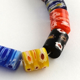 Honeyhandy Column Handmade Millefiori Glass Beads, Mixed Color, 8x5mm, Hole: 0.5mm, about 48pcs/strand, 14.1 inch