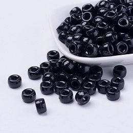 Honeyhandy Opaque Acrylic European Beads, Large Hole Beads, Barrel, Black, 9x6mm, Hole: 4mm