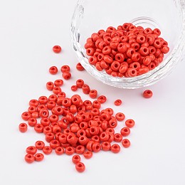 Honeyhandy 6/0 Opaque Colours Round Glass Seed Beads, Red, Size: about 4mm in diameter, hole:1.5mm, about 495pcs/50g