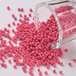 FGB 11/0 Baking Paint Glass Seed Beads, Round, Pink, 2.3x1.5mm, Hole: 1mm, about 5300pcs/50g