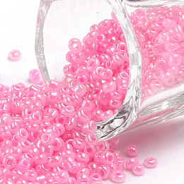 Honeyhandy Glass Seed Beads, Ceylon, Round, Pink, 2mm, Hole: 1mm, about 6666pcs/100g