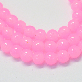 Honeyhandy Baking Painted Imitation Jade Glass Round Bead Strands, Pearl Pink, 8.5~9mm, Hole: 1.5mm, about 105pcs/strand, 31.8 inch