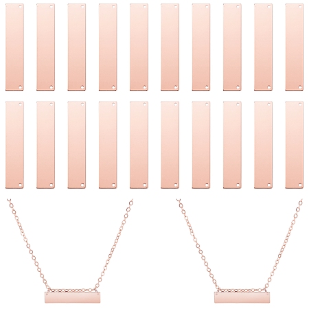 PANDAHALL ELITE Brss Links Connectors, Stamping Blank Tag, Rectangle, Rose Gold, 34x7mm, 20pcs/box