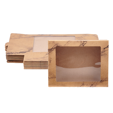 Marble Texture Pattern Paper Gift Boxes, with Clear Window, Packaging Boxes, BurlyWood, Box: 17.5x13.5x3.5cm; Unfold: 29x17x0.1cm