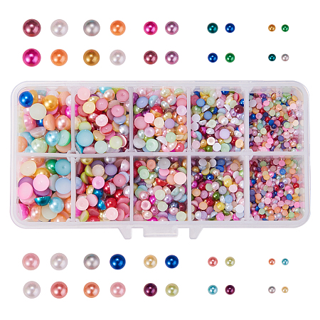 Gorgecraft ABS Plastic Imitation Pearl Cabochons, with Plastic Box, Half Round, Mixed Color, 13.5x7x3cm, about 3000pcs/box