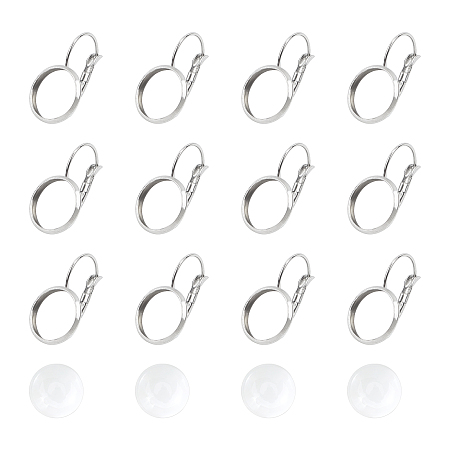 Unicraftale DIY Earring Making Kits, with 304 Stainless Steel Leverback Earring Findings and Transparent Glass Cabochons, Stainless Steel Color, Earring Findings: 21x14mmm, Pin: 0.8mm, 30pcs/box
