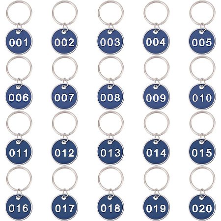 ARRICRAFT 20 Pcs NumberedTags, 001~020 Numbered HangTags Flat Round NumberedTags Alloy Metal KeyTag with Iron Key Ring for Luggage Labels IDTag Number Markers