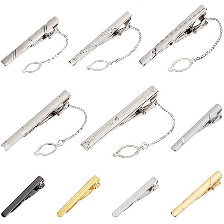 NBEADS 10 Pcs Tie Clips, Brass Tie Clips Bar Clip Set Rectangle Tie Pin Clips for Shirt Wedding Business Mandatory, Mixed Color