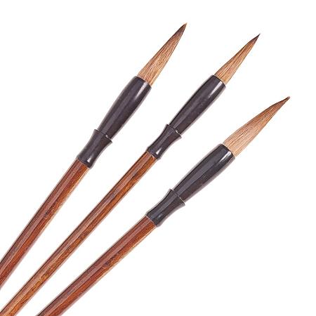 PandaHall Elite 3pcs Sienna Chinese Traditional Calligraphy Brushes Pen Kanji Brush Set Sumi Painting Drawing Brushes for Writing Practicing