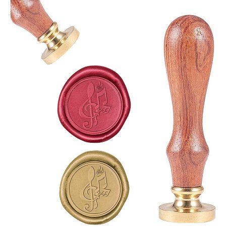 CRASPIRE Wax Seal Stamp Music Notes, Vintage Wax Sealing Stamps Musical Clef Retro Wood Stamp Removable Brass Head 25mm for Wedding Envelopes Invitations Embellishment Bottle Decoration Gift Packing