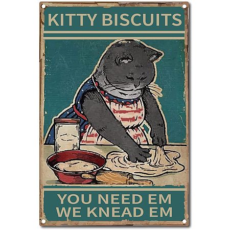 CREATCABIN Cat Tin Sign Kitty Biscuits Sign Vintage We Knead Em You Need Em Metal Tin Sign Retro Poster for Home Kitchen Bathroom Wall Decor 8 x 12 Inch