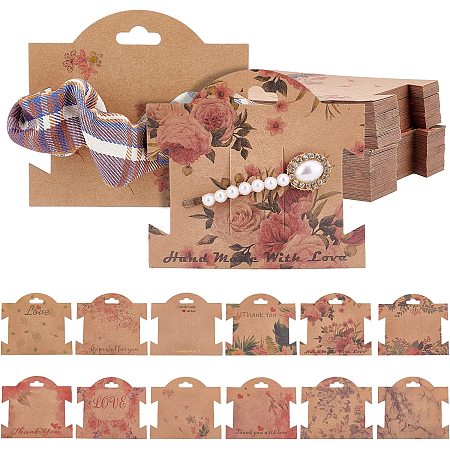 PandaHall Elite 120pcs Hair Clip Display Cards, 12 Styles Hairpin Kraft Cards with Flowers Hair Bow Holder Jewelry Display Cards for Hair Ties or Barrettes Accessories Display and Organizing