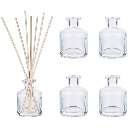 BENECREAT 6 Packs 50ml Cylindrical Glass Diffuser Bottle with 10PCS Nature Reed Sticks for Fragrance, Aromatherapy and Essential Oils