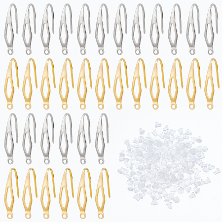 DICOSMETIC 100Pcs 2 Colors Stainless Steel Earring Hooks Platinum and Golden Hypoallergenic Earring Hooks Jewelry Findings Parts with Plastic Ear Nuts for DIY Jewelry Making