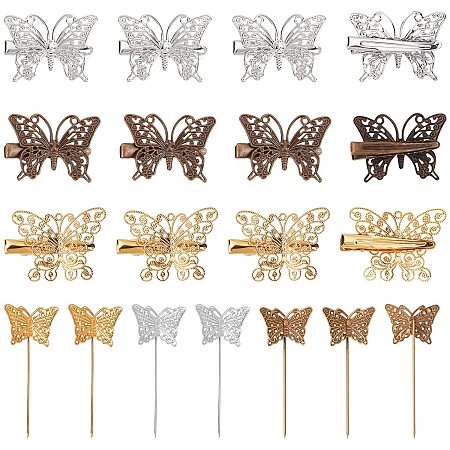 SUPERFINDINGS Butterfly Hair Clips Set Including 3 Styles 18pcs Alligator Clips Metal Butterfly Hair Clamps and 18pcs Butterfly Hair Sticks Metallic Hollow Butterfly Hairpins
