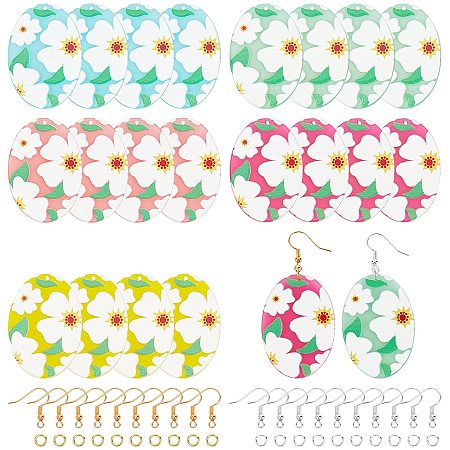 NBEADS 10 Pairs Oval Flower Earring Making Kits, Contains 20 Pcs Resin Flower Pendants, 40 Pcs Earring Hooks and 40 Pcs Jump Rings for Earring Making Jewelry