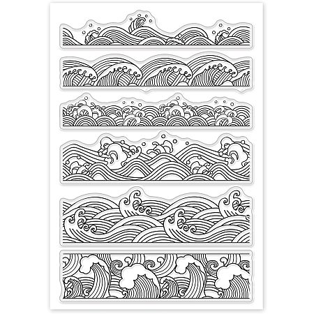 GLOBLELAND Ocean Waves Borders Clear Stamps Transparent Silicone Stamp Seal for Card Making Decoration and DIY Scrapbooking