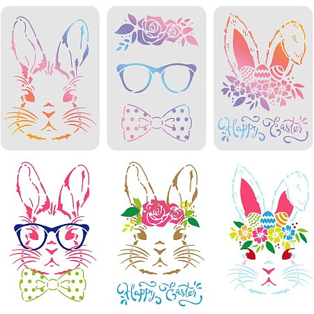 FINGERINSPIRE 3pcs Easter Bunny Drawing Painting Stencils Templates (11.6x8.3inch) Happy Easter Stencils Decoration Square Easter Rabhit Stencils for Painting on Wood, Floor, Wall and Fabric