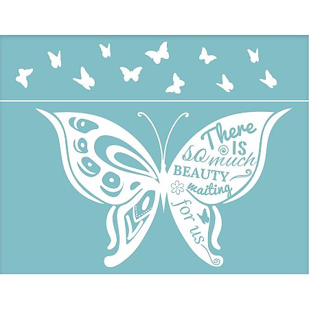 OLYCRAFT Self-Adhesive Silk Screen Printing Stencil Reusable Pattern Stencils Butterfly for Painting on Wood Fabric T-Shirt Wall and Home Decorations-11x8 Inch