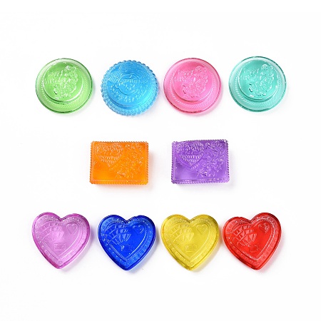 Acrylic Transparent Cabochons, Decorate Accessories, Heart, Rectangle & Flat Round, Mixed Color, 30~31x23~31x11.5~16.5mm