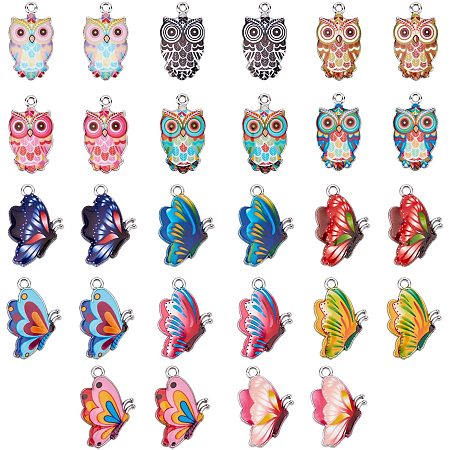 NBEADS 28 Pcs 14 Styles Alloy Enamel Pendants, Colorful Owl Enamel Charms Butterfly Pendants Bulk Jewelry Making Crafting Accessories for DIY Necklace Bracelet Earring Making