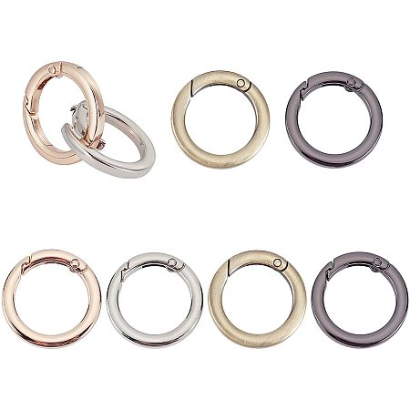 PandaHall Elite 8pcs Spring O Ring 4 Colors Round Carabiner Key Ring 35mm/1.38