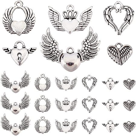 PandaHall Elite 84pcs Heart Wing Charms 6 Style Angel Wings Pendant Charms Tibetan Metal Wings Alloy Vintage Wing Charms Pendants for Valentine’s Day DIY Necklace Bracelet Earring Jewelry Making, Antique Silver