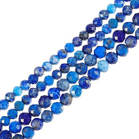 ARRICRAFT 2 Strands Natural Lapis Lazuli Beads, Faceted Lapis Lazuli Gemstone Beads Round Blue Tiny Gemstones for Bracelet Necklaces Earrings DIY Jewelry Making