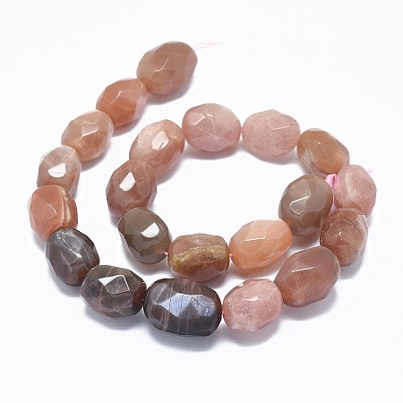 Honeyhandy Natural Sunstone Beads Strands, Faceted, Drum, 17~22x12~15mm, Hole: 1.4mm, about 21pcs/strand, 15.4 inch(39.3cm)