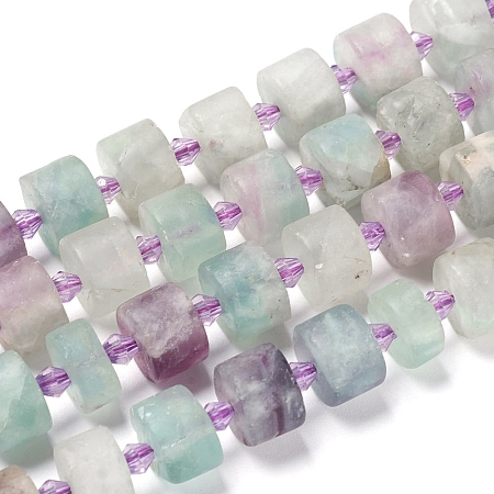 NBEADS Natural Fluorite Beads Strands, Frosted, Column, 10~10.5x4~8.5mm, Hole: 1.2mm; about 36pcs/strand, 15.55''(39.5cm)