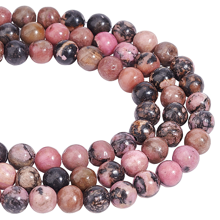 Nbeads 3 Strands Natural Rhodonite Beads Strands, Round, 6mm, Hole: 1mm, about 61pcs/strand, 14.9 inch~15.1 inch