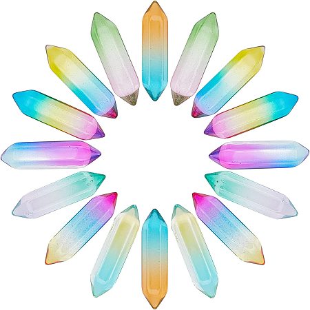 SUNNYCLUE 1 Box 16Pcs 8 Colors Irregular Rock Crystal Points Quartz Stones Loose Beads Drilled Stick Spike Point Bullet Beads Gemstone No Hole for Jewellery Making DIY Art Craft