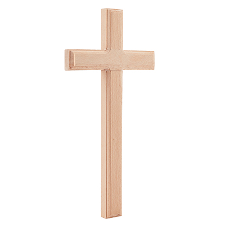 NBEADS Wooden Wall Cross, 31x15cm Handmade Wood Hanging Cross Religious Handheld Prayer Cross Church Hanging Ornament for Easter Party Home Living Room Wall Decor, Beige