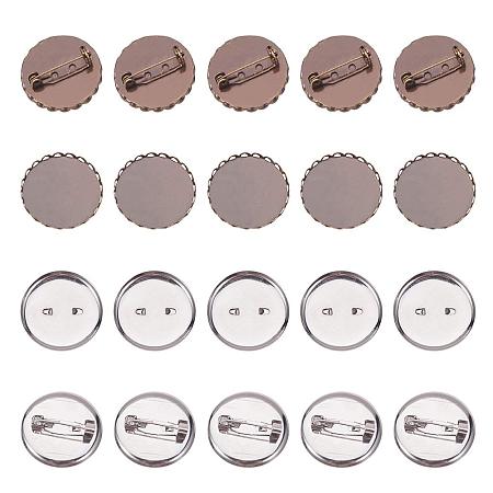 ARRICRAFT Elite 10 pcs 2 Styles 25mm Iron Brooch Clasps Pin Disk Base Pad Bezel Blank Cabochon Trays Backs Bar for Badge Corsage Name Tags Jewelry Craft Making, Antique Bronze/Platinum