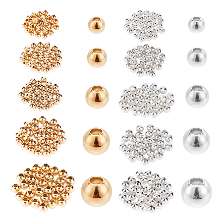 PandaHall Elite 300Pcs 5 Style Brass Spacer Beads, Long-Lasting Plated, Round, Platinum & Golden, 2.3~6x2~5.5mm, Hole: 1~2mm, 30pcs/color